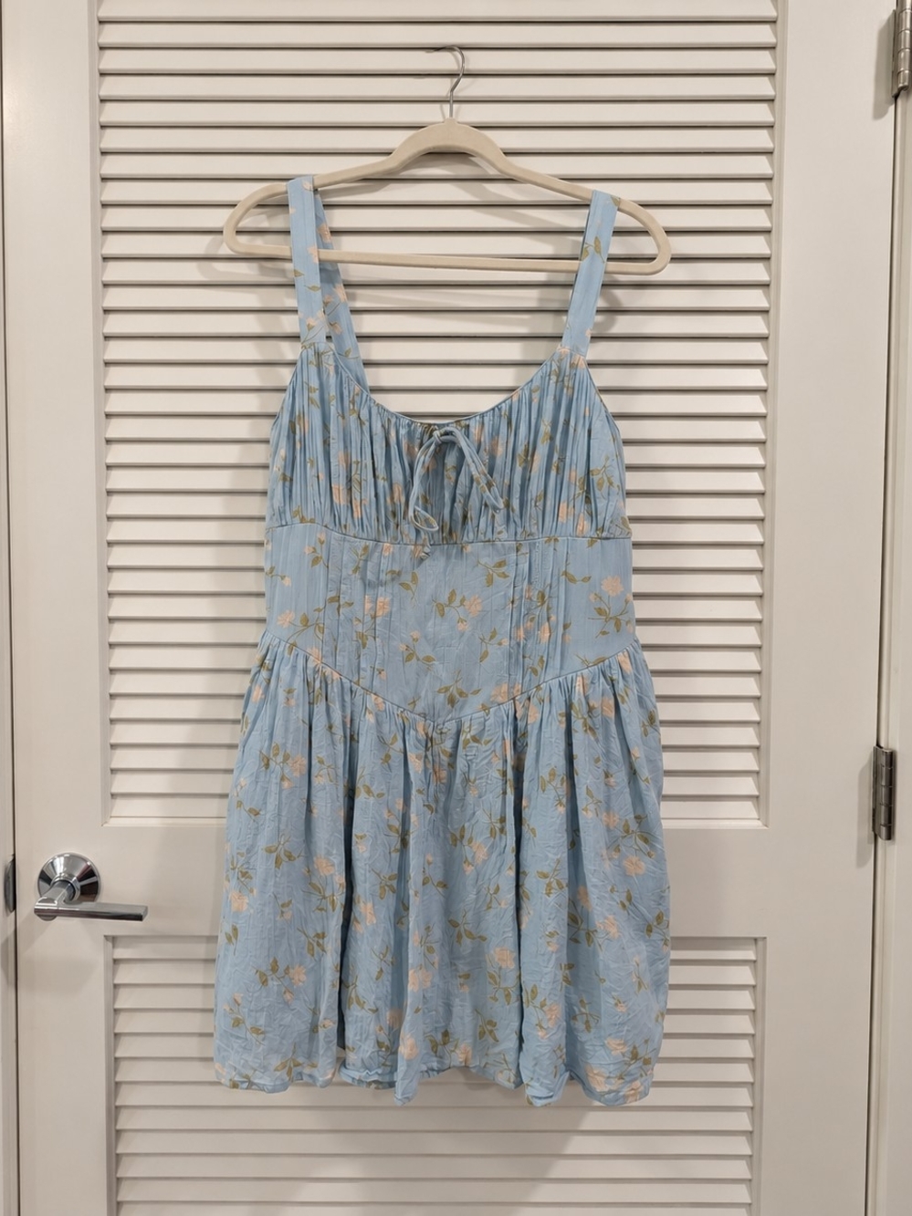 American Eagle Blue Floral Tie Front Corset Mini Dress L Pockets